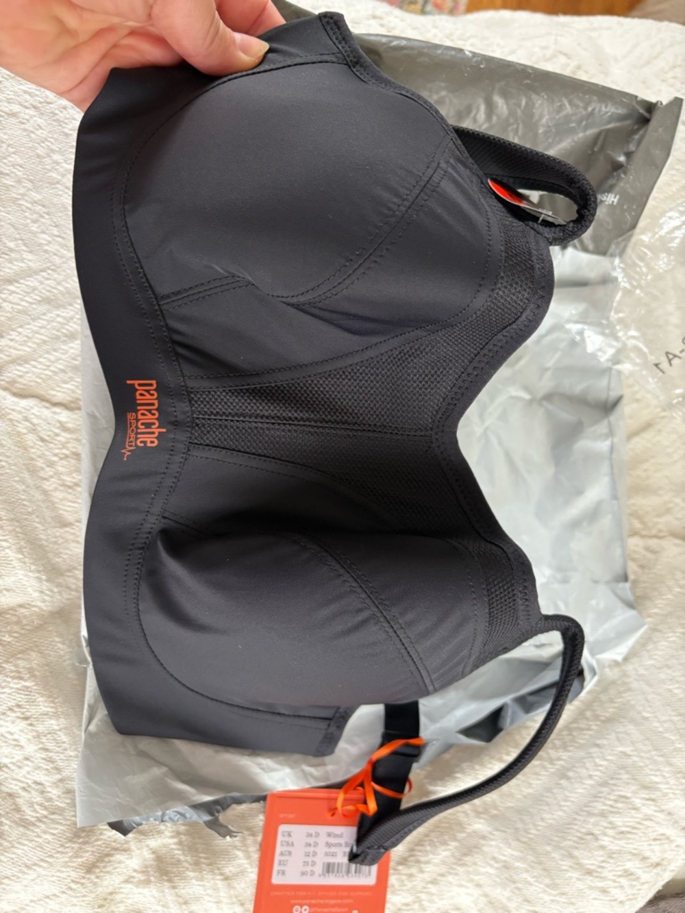 Panache Black Sports Bra with Orange Tag Accent